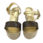 Louis Vuitton Starboard Line Monogram Sandals Shoes Leather Gold Brown Wedge — view 2
