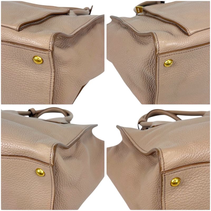 Prada 2-Way Tote Shoulder Bag Vittero Dino Leather Triangle Logo Pink Beige — view 6