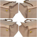 Prada 2-Way Tote Shoulder Bag Vittero Dino Leather Triangle Logo Pink Beige — view 6