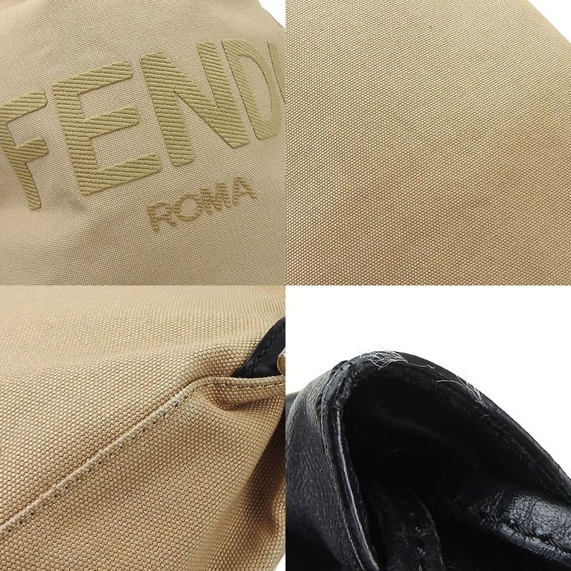 Fendi Backpack 7 Vz057 Canvas Leather Beige Black Going Out — view 4