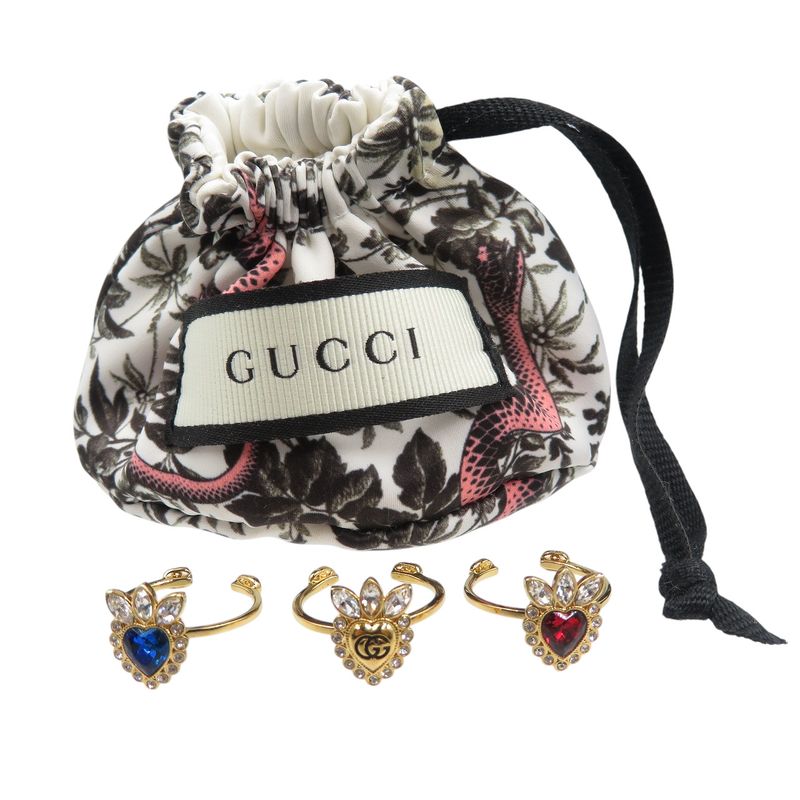 Gucci Crystal Heart 3 Strands GP Gold Red Blue Ring 1210 — view 4