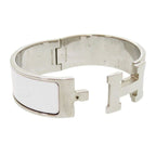 Hermes H Motif Clic Clac GM Bu Metal White Silver Stamped P Bracelet — view 6
