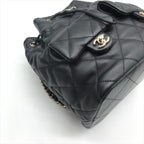 Chanel Quilted Lambskin CC Logo Drawstring Chain Backpack Pack Black — view 5