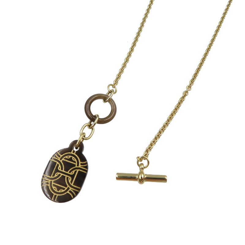 Hermes Chaine D'ancre Buffalo Horn Metal Brown Gold Necklace 1429 — view 4