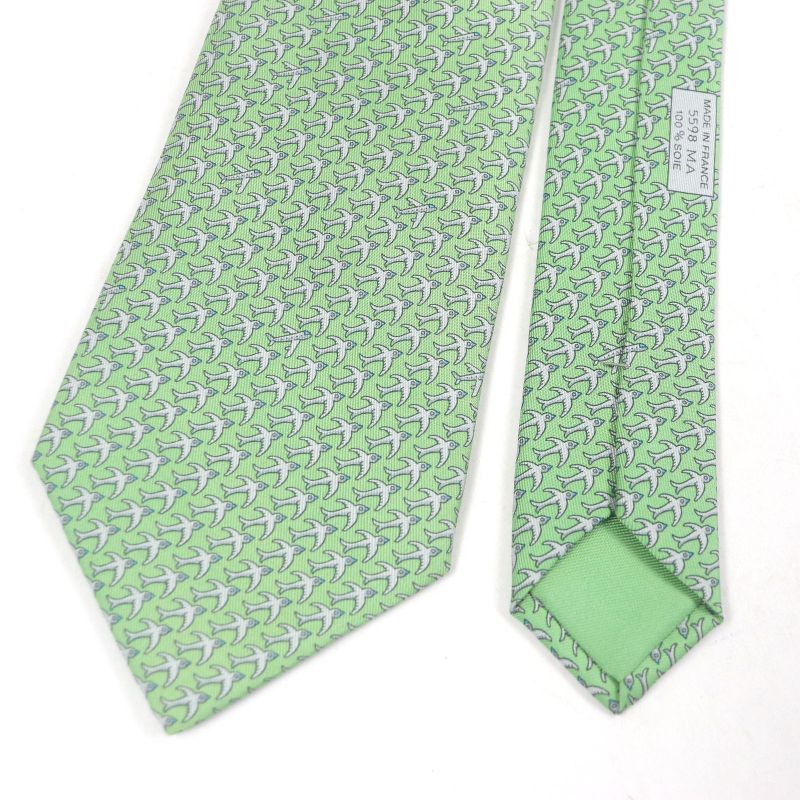 Hermes 5598 ma Silk 100% Airplane Plane Plate All Over Pattern Wide Tie Green — view 3