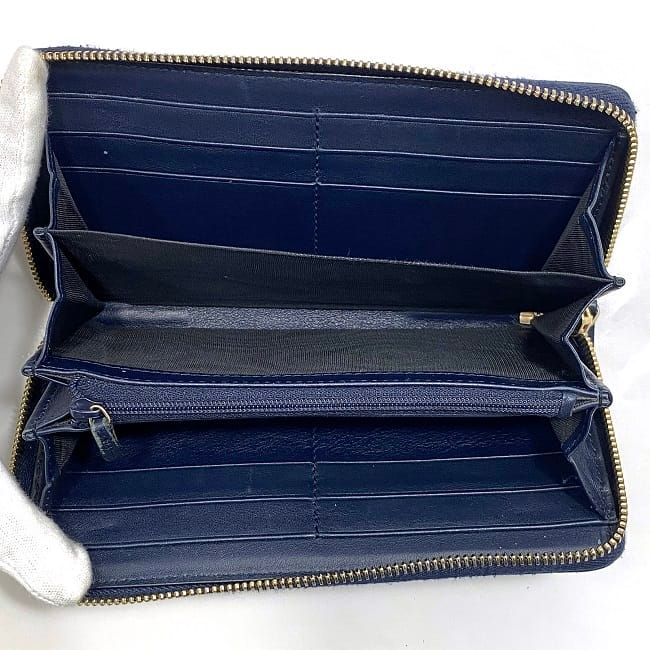 Gucci Round Zipper Long Wallet Navy Striped Line — view 7