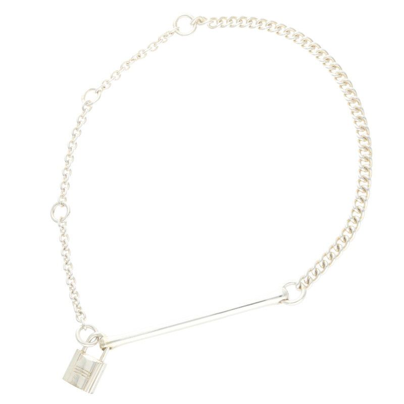 Hermes Padlock Silver Chain Necklace — view 3