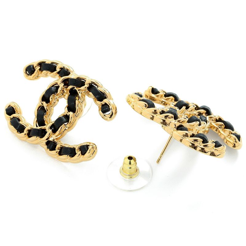 Chanel Logo Earrings Gold Black — view 6