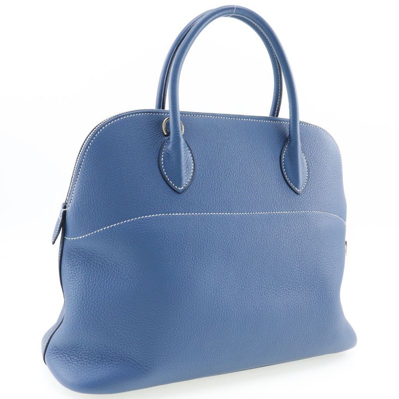 Hermes Bolide 37 g Engraved Taurillon Clemence Blue Handbag — view 3