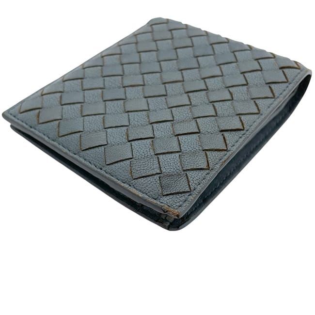 Bottega Veneta Fold Wallet Blue Intrecciato Leather — view 3