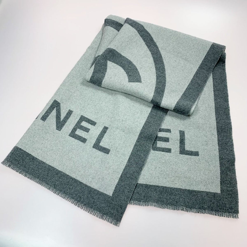 Chanel Coco Mark Large Gray Cashmere Silk Stole Shawl — view 3