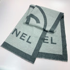 Chanel Coco Mark Large Gray Cashmere Silk Stole Shawl — view 3