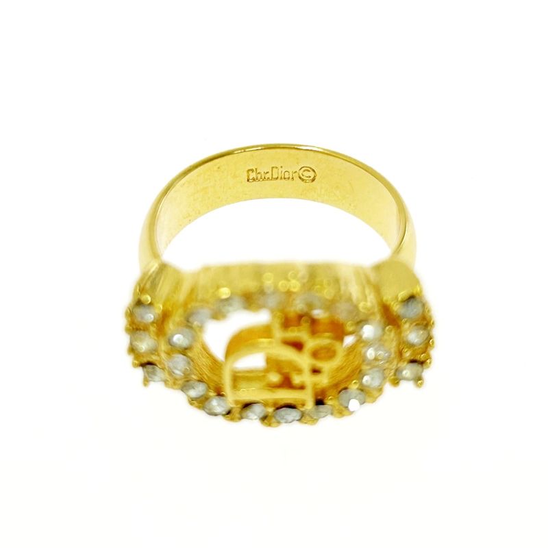 Christian Dior GP Rhinestone Logo Ring Gold — view 7
