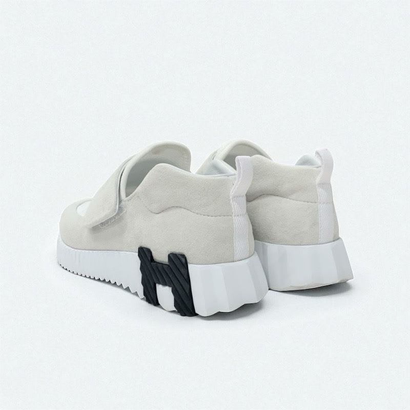 Hermes H Sneakers Shoes Suede Fabric White Velcro — view 4