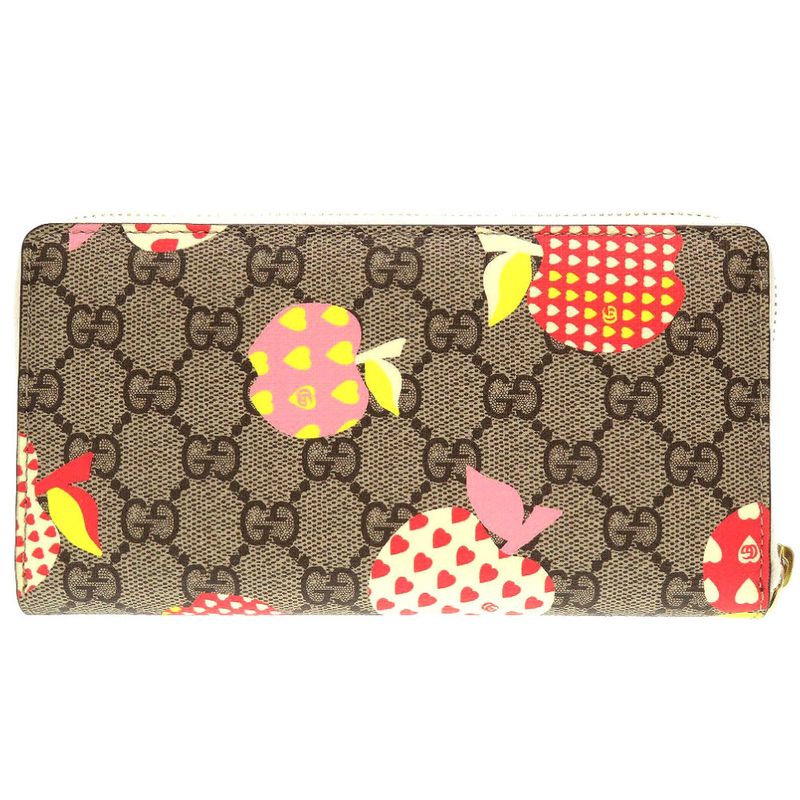 Gucci Apple Print GG Supreme Beige Round Zipper Long Wallet 0059 — view 3