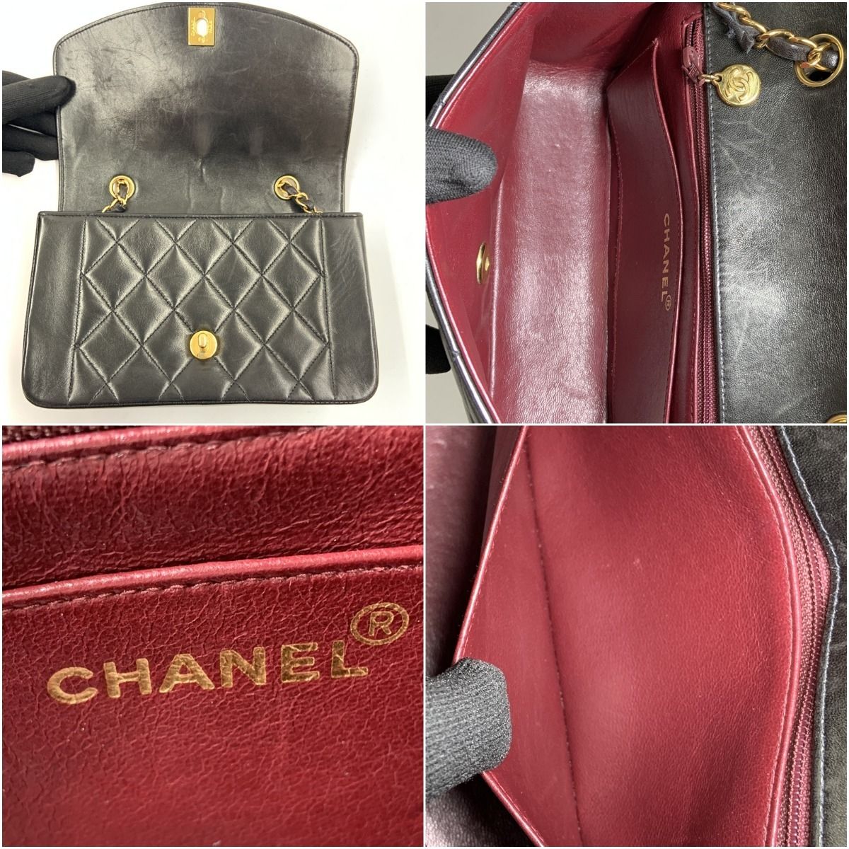 Chanel Quilted Diana Flap Lambskin Chain Shoulder Bag Black — view 8