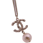 Chanel Coco Mark Faux Pearl B15 V Necklace Rhinestone Metal Gold 1483 — view 3