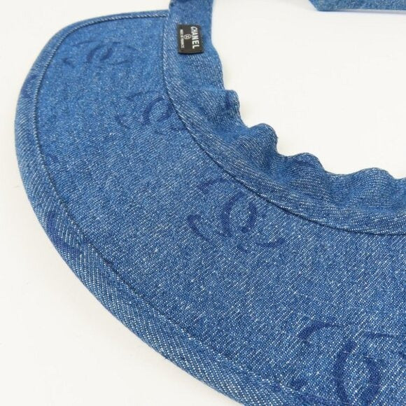 Chanel CC Denim Hat Sun Visor Ribbon Tie Wide Brim Bucket Cap Vintage — view 8