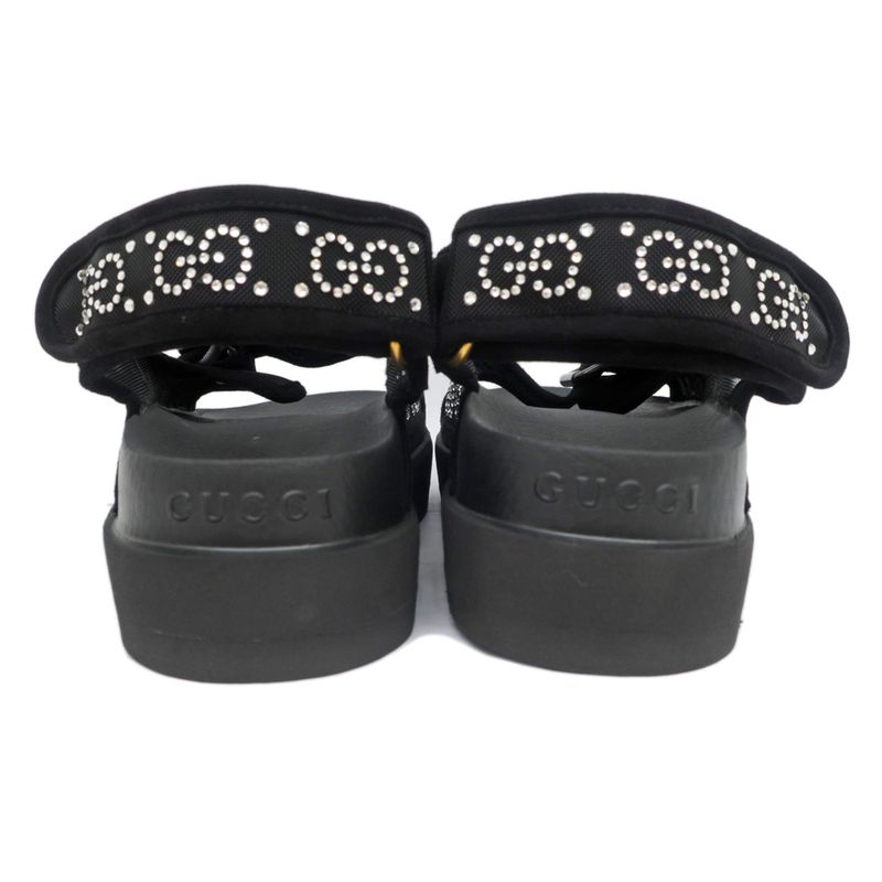 Gucci Sandals Crystal Belt Black Size 36 GG Logo Mesh — view 4