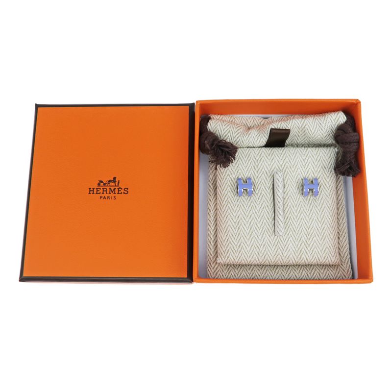 Hermes Earrings Pop Ash Mini H Pair Lila Purple Silver Color Jewelry — view 9