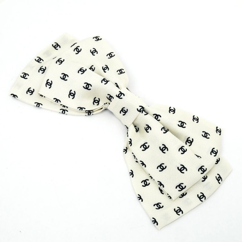 Chanel Barrette Aaa821 Ribbon White Logo COCO Silver Hardware Hair — view 3