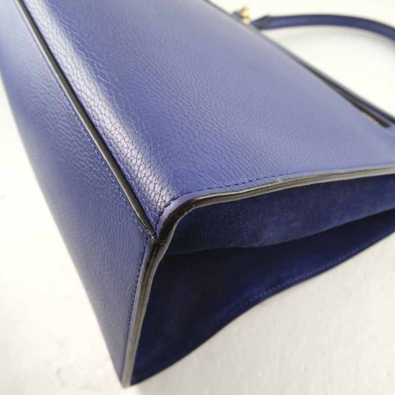 Celine Trapeze 2-Way Shoulder Calf Blue Handbag — view 8