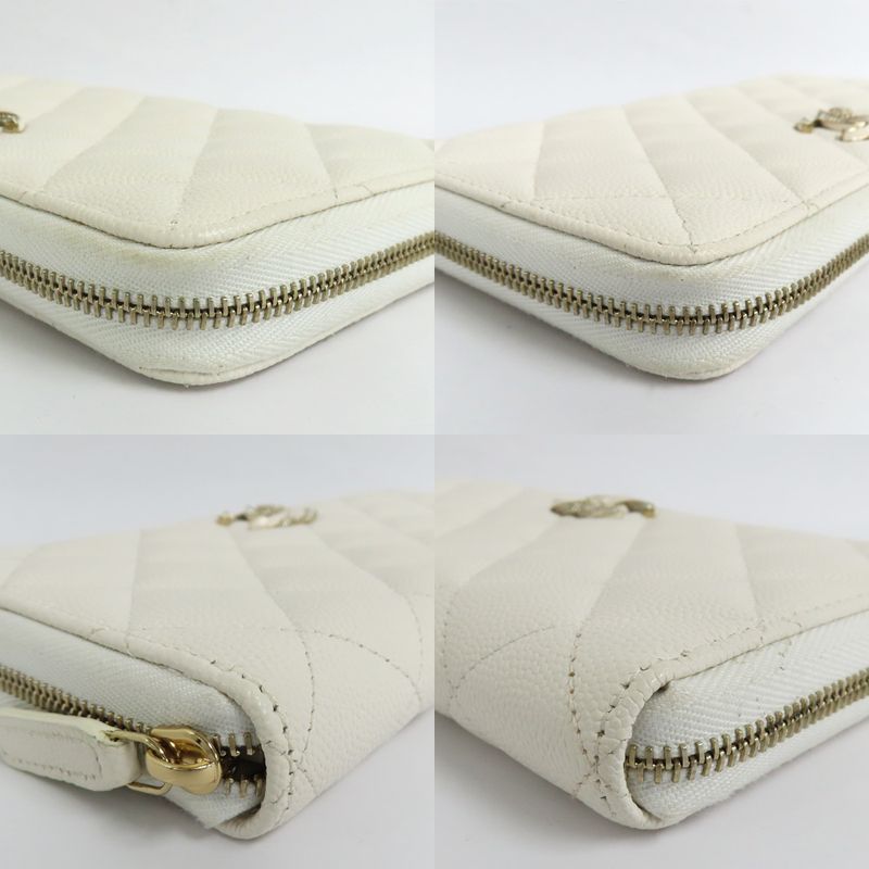 Chanel Long Zip Wallet Ap3337 Quilted Caviar Leather White Gdhardware — view 9