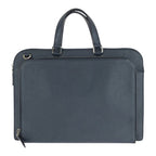 Prada Saffiano Triangle Logo Plate Navy Silver Hardware Leather Business Bag — view 2