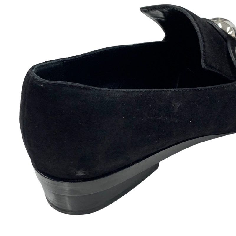 Hermes Loafers Leather Shoes Suede Black Silver Round Studs Flat — view 9