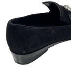 Hermes Loafers Leather Shoes Suede Black Silver Round Studs Flat — view 9