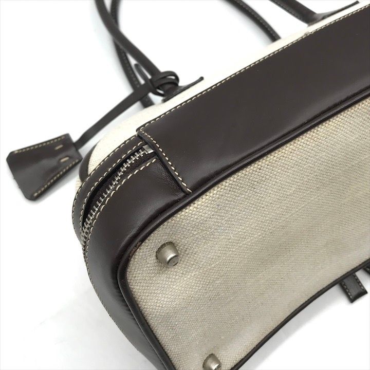 Prada Canvas Leather Mini Hand Bag Clasp Brown — view 6