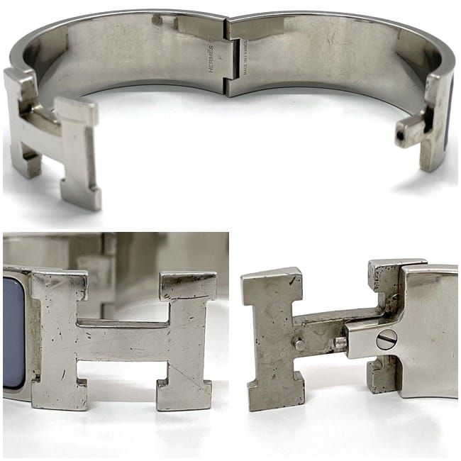 Hermes Bangle Click Clack Silver Light Blue Metal — view 5