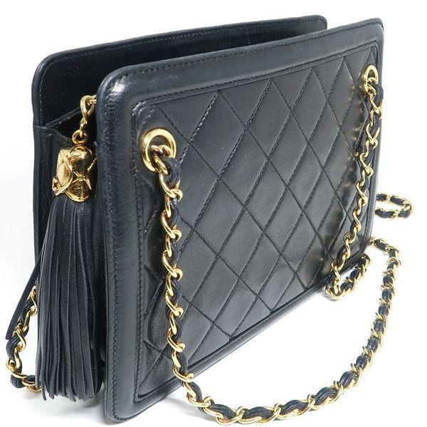 Chanel Chain Bag Black Quilted Fringe Shoulder Vintage Card — view 5
