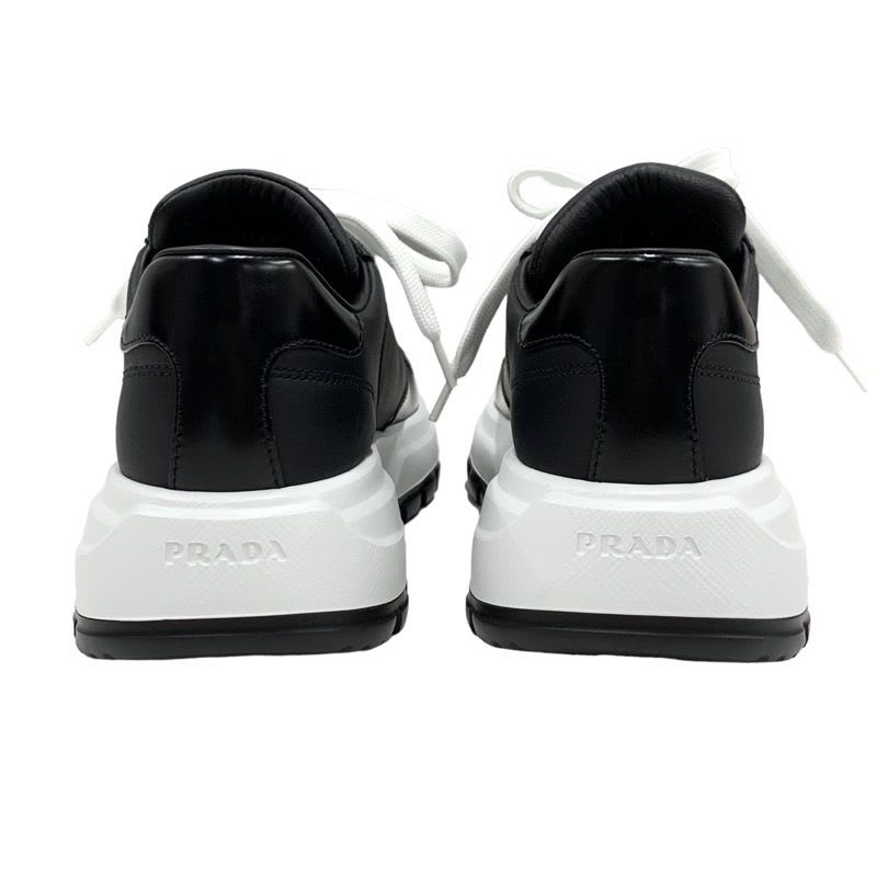 Prada Sneakers Shoes Leather Black White Triangle Logo — view 5