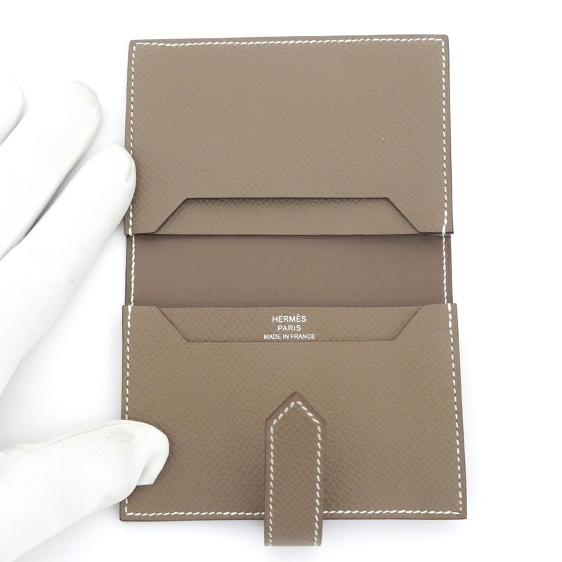 Hermes Bearn Card Case Etoupe Silver Hardware Veau Epsom — view 8