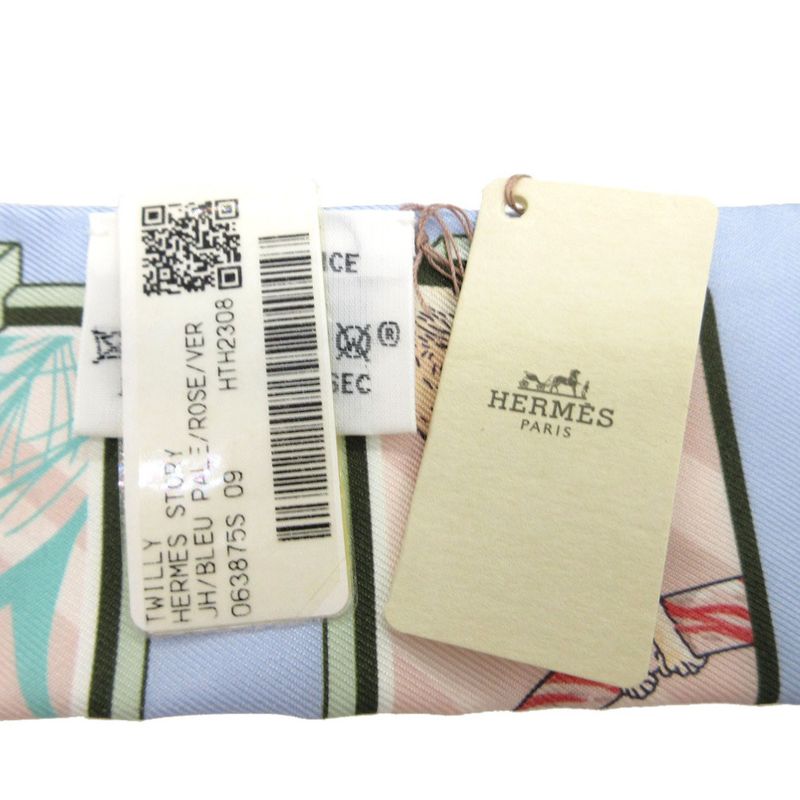 Hermes Twilly Story Scarf Silk Blue Pale Rose Vert 2502 — view 3