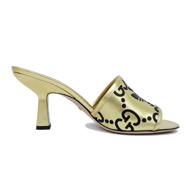 Gucci Adidas Collaboration Sandals Gold Size 38 Mule Heel Logo — view 2