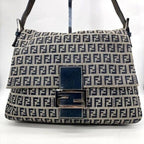Fendi Mamma Zucca Bucket Baguette Navy Tan Flap Bag Purse Tote FF — view 6