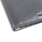 Prada 2 Mo004 Logo Plate Saffiano Martic Leather Bifold Card Case Billfold Nero — view 5