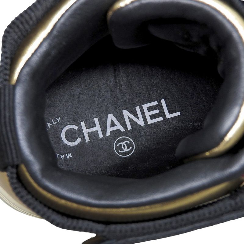 Chanel 2020 Coco Mark Gold Leather High Cut Sneakers Shoes — view 9