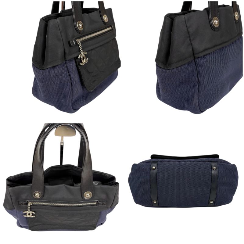 Chanel Paris Biarritz Mini Tote Shoulder Bag Navy Blue Black Bicolor — view 4