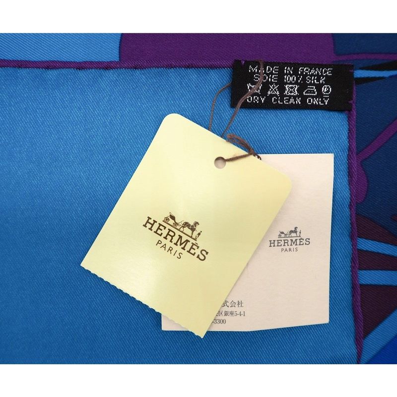 Hermes Carre 70 Caleche Elastique Vintage Silk Blue Canard Rouge — view 7
