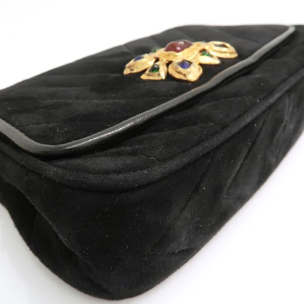 Chanel Chain Shoulder Gripoix 1993 Suede Black Chevron — view 5