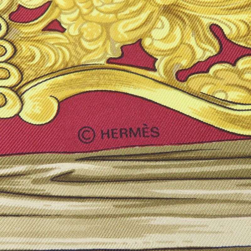 Hermes Scarf Carre 90 Silk Red White Yellow Fashionable Equestrian Pattern — view 6