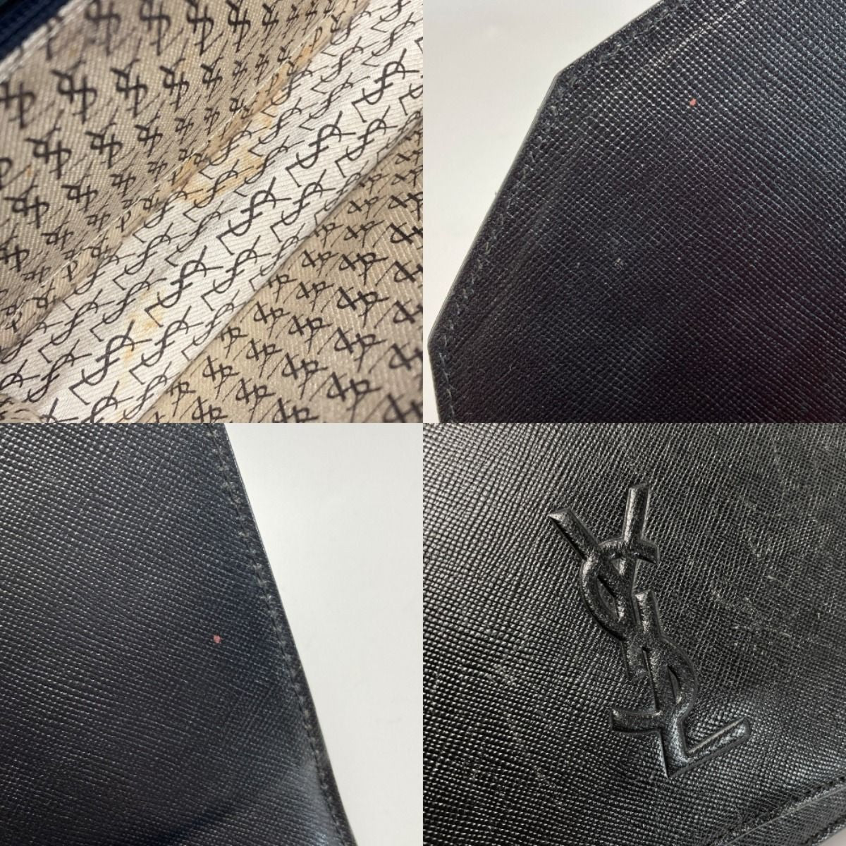 Yves Saint Laurent Logo Clutch Bag Black Leather Vintage — view 5