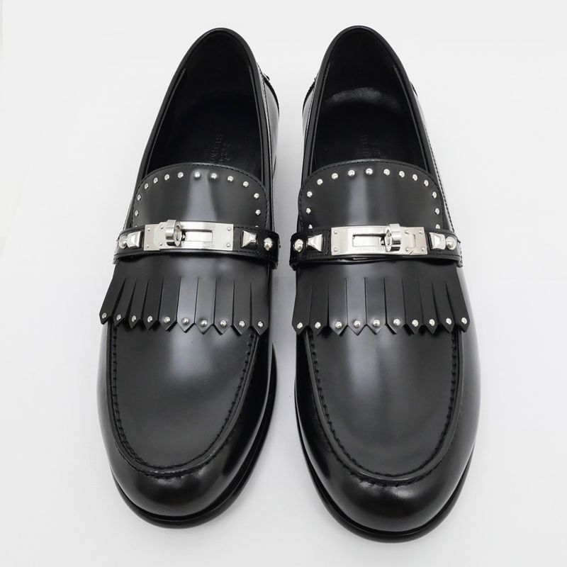 Hermes D'estaing Moccasins Loafers Z Size 38 1 2 Black Studs — view 3
