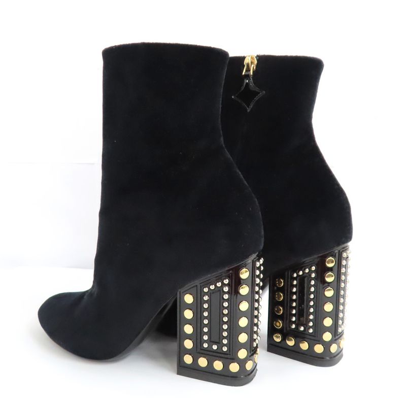 Louis Vuitton Century Line Ankle Boots Short Velvet Block Heel Studs — view 3