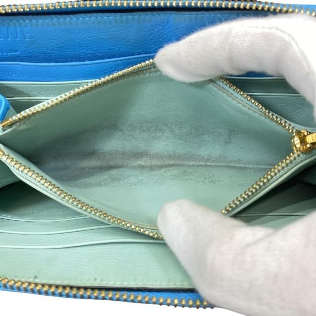 Loewe Wallet Long Round Zipper Anagram Leather Sky Blue Mint — view 9