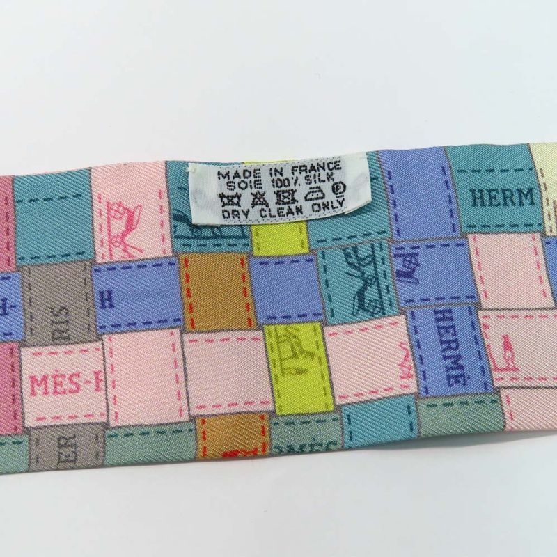 Hermes Twilly Bolduc Check Scarf Gray Multicolor 100% Silk — view 8