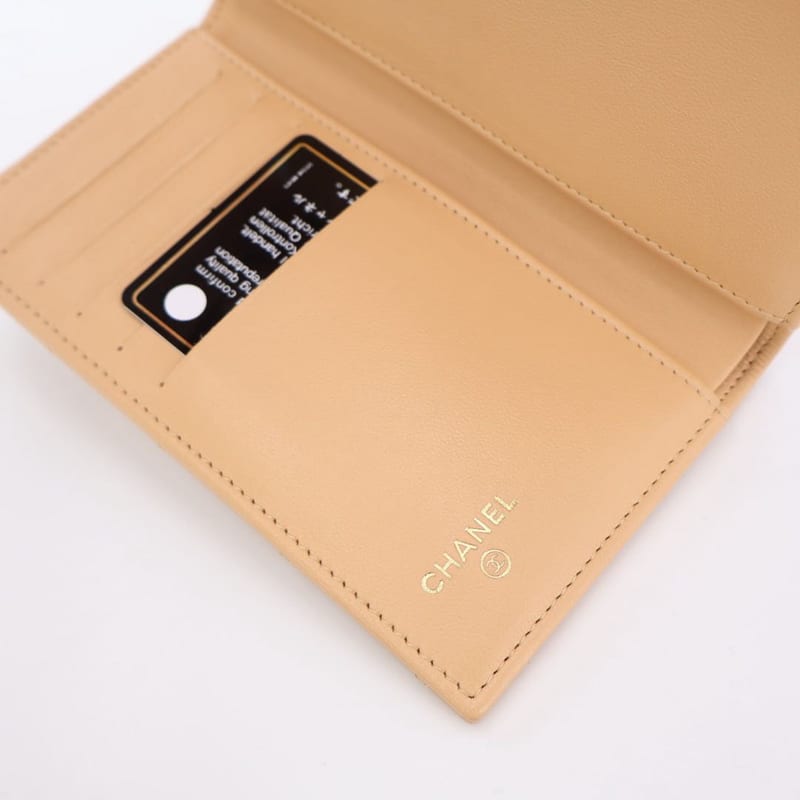 Chanel Quilted Three-fold Long Wallet Coco Mark Lambskin Beige Silver Hardware — view 8